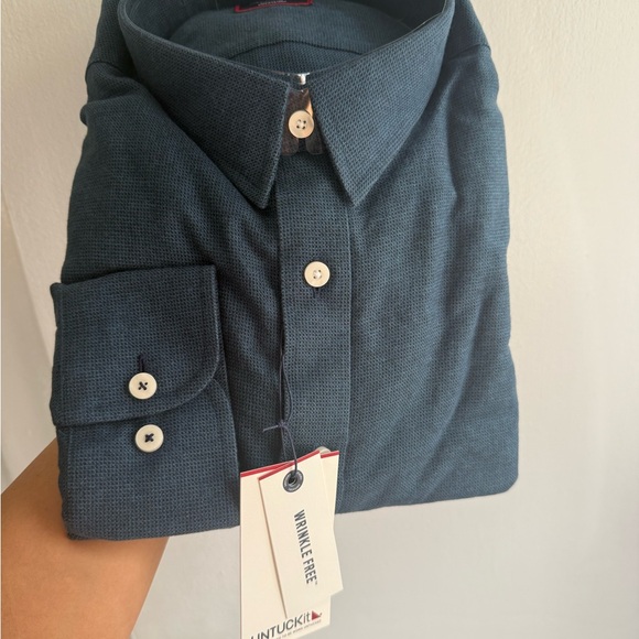 UNTUCKit Blue Casual Button Down Shirt with Textured Finish - Picture 2 of 4